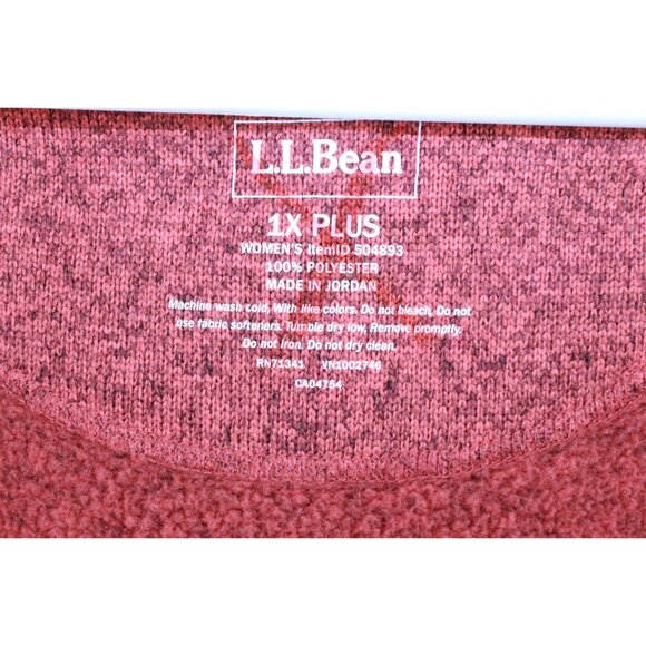 LL Bean Sweater Fleece Full Zip Jacket Smooth Rugged Red Size 1X - Picture 4 of 10
